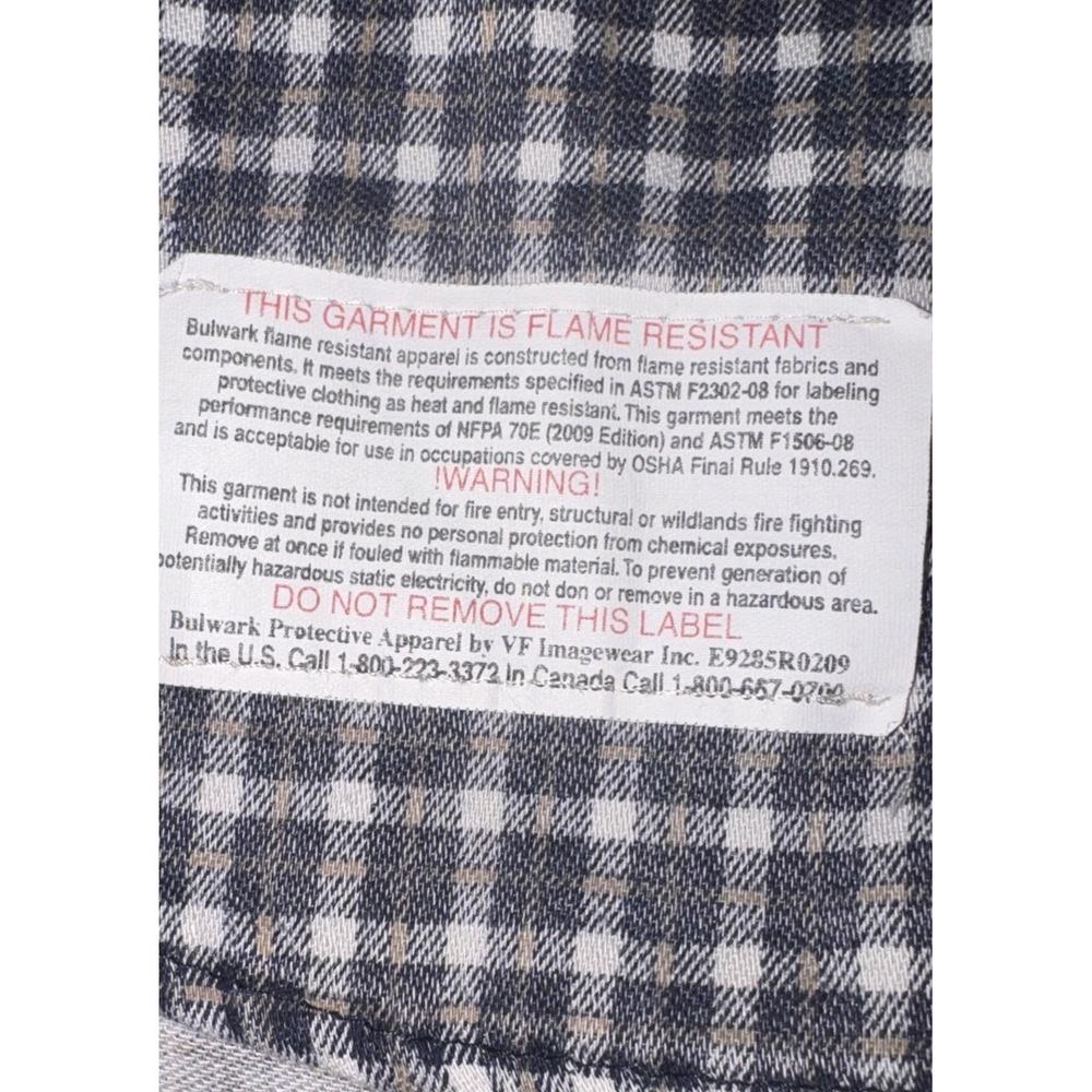 Bulwark Plaid  Long Sleeve Shirt FR Flame Resistant CAT2 2112 Mens Sz Medium - Picture 6 of 6